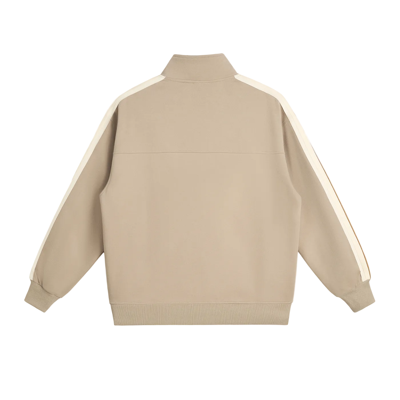 Beige track jacket with white stripes on sleeves and high collar