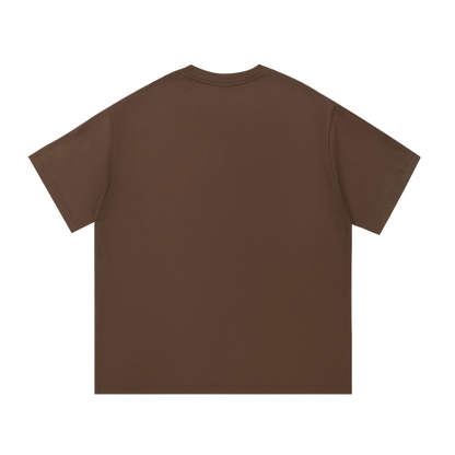 Solid brown short sleeve t-shirt back view, plain design, casual wear