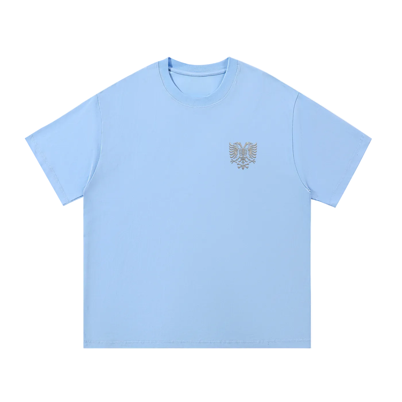 Light blue t-shirt with embroidered eagle design on chest, casual streetwear style