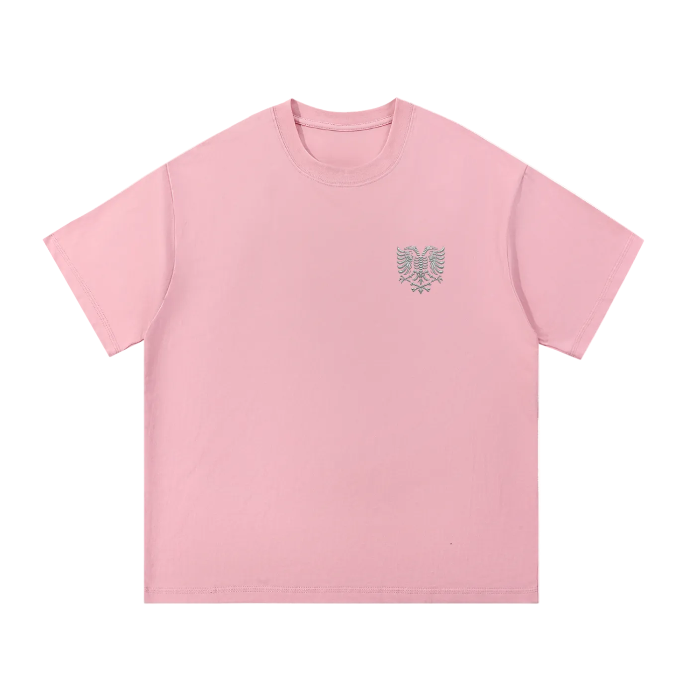 Pink oversized T-shirt with embroidered eagle graphic on chest