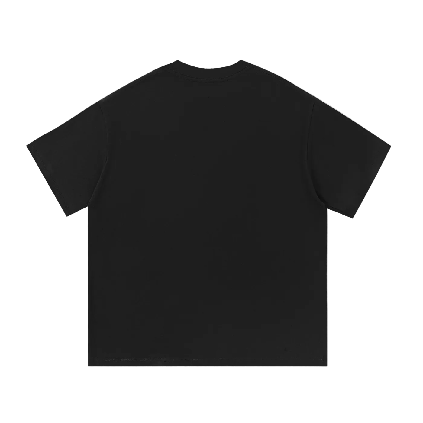 Black oversized t-shirt back view, plain design, casual streetwear style