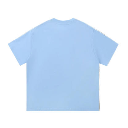 Light blue plain t-shirt back view, casual short sleeve cotton tee for everyday wear