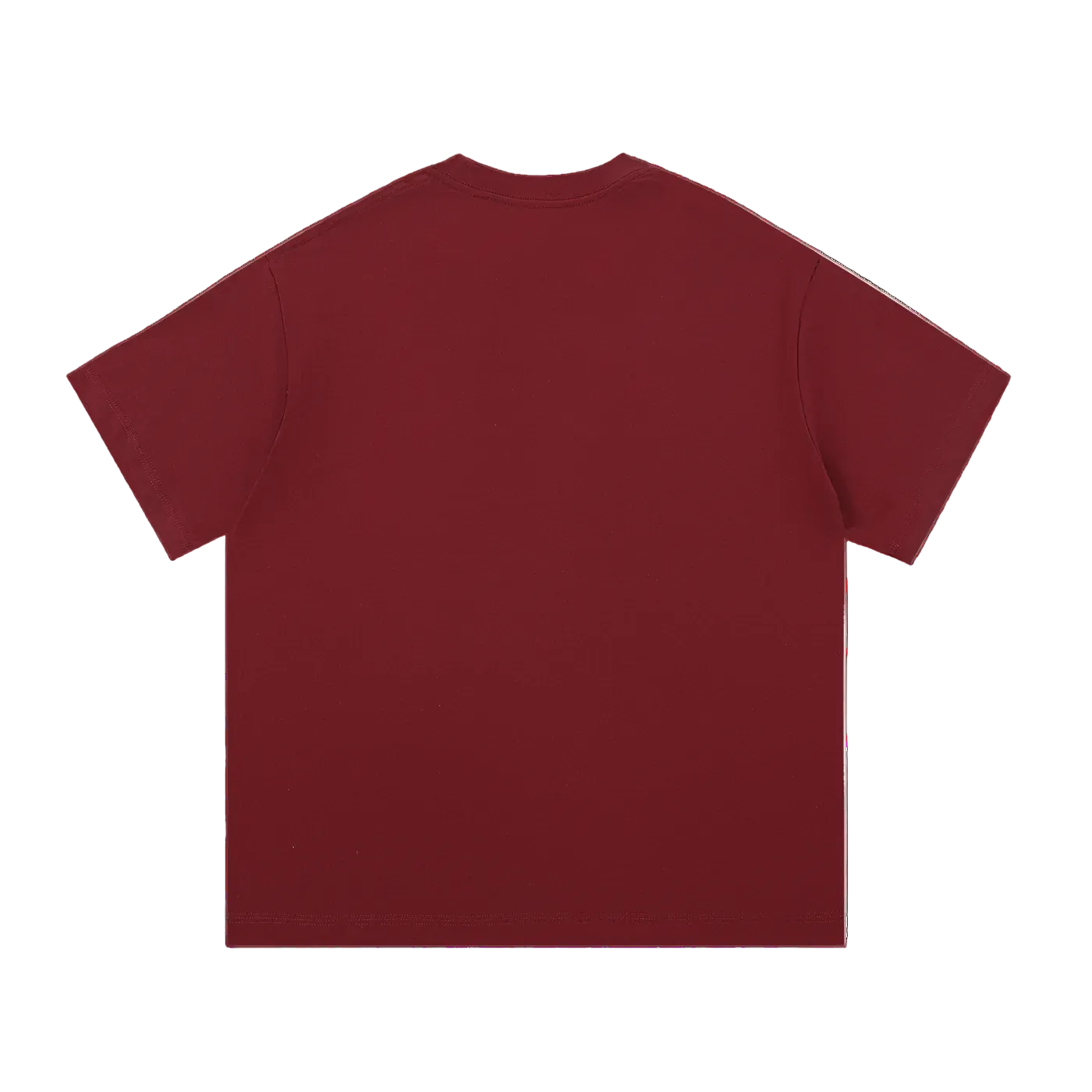 Solid burgundy crew neck t-shirt, back view, plain design, casual wear