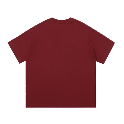 Solid burgundy crew neck t-shirt, back view, plain design, casual wear