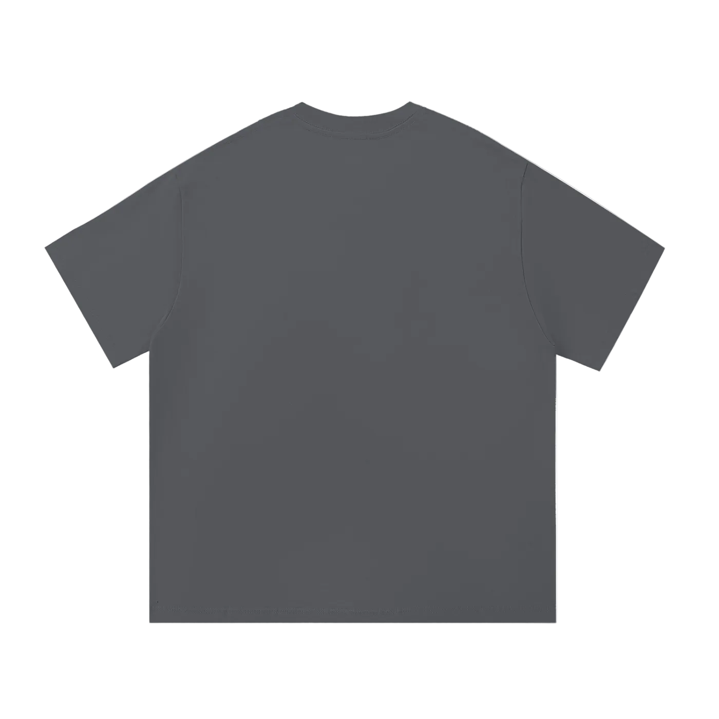 Dark gray plain crew neck t-shirt, back view, minimalist design for casual wear