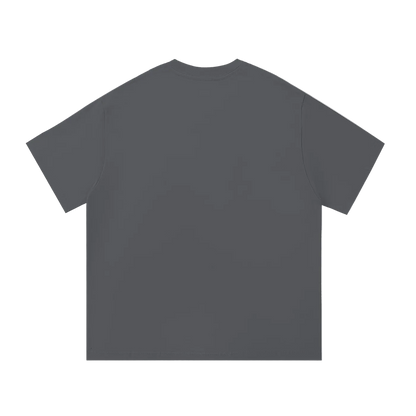 Dark gray plain crew neck t-shirt, back view, minimalist design for casual wear