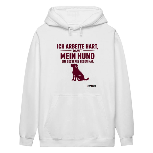 Ich arbeite hart Hunde-Hoodie, Weiss - SupremX-Eagle