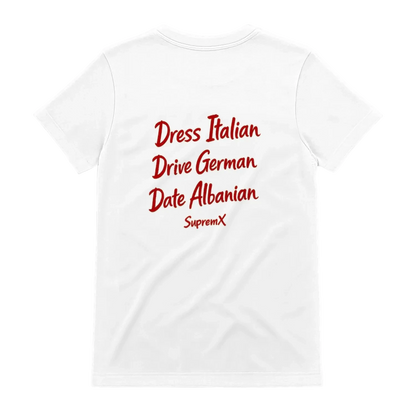 Dress Italian Drive German Date Albanian t-shirt, White - SupremX-Eagle